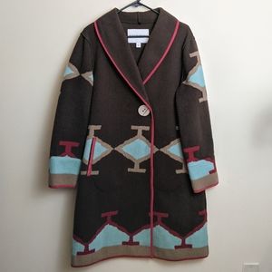 Boston Proper fleece brown turquoise western wear boho sweater coat cardigan